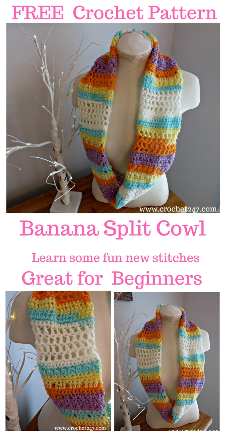 Banana Split Ice Cream Cowl - Crochet 24/7