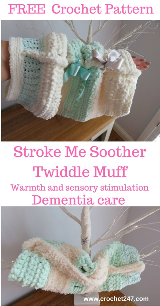 Stroke Me Soother Crochet Twiddle Muff - www.crochet247.com