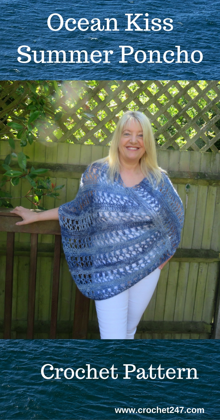 Ocean Kiss Summer Poncho Crochet pattern from Crochet247 featuring Lion Brand Shawl in a Ball